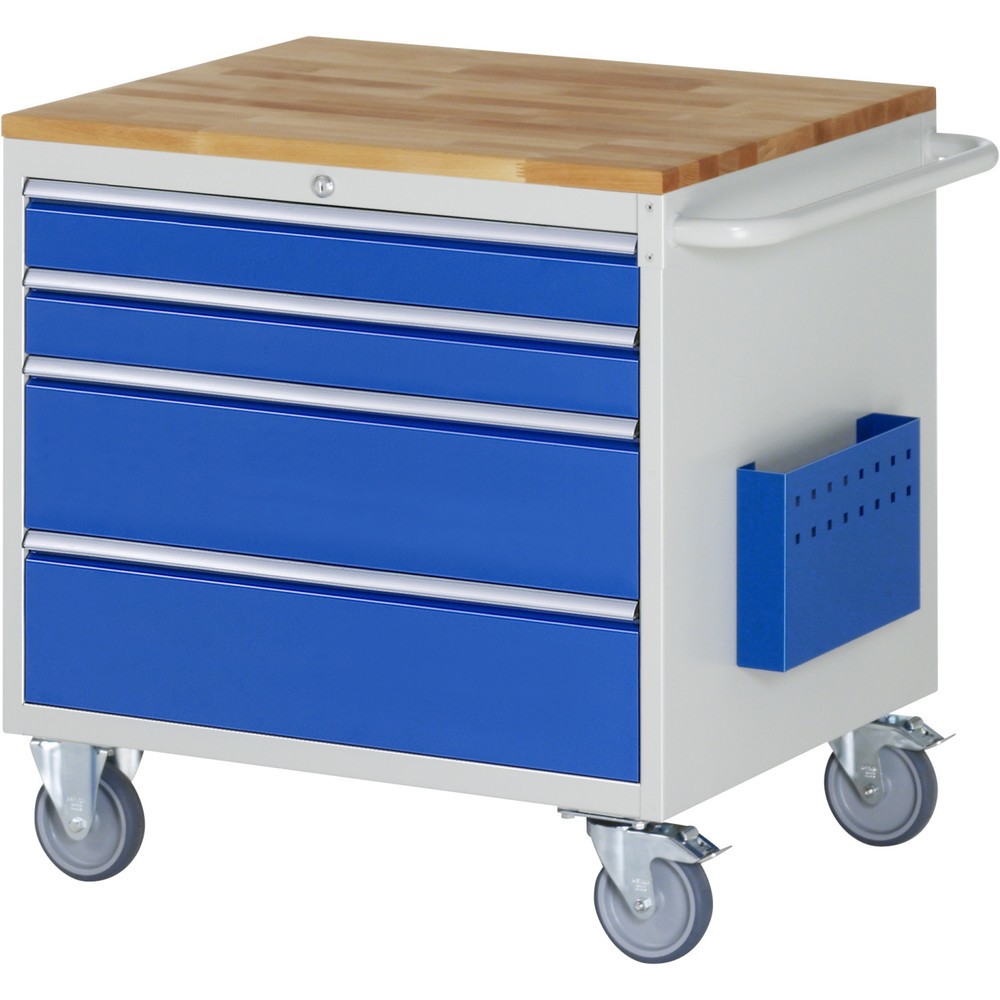 Číslo obrázka výrobku 1: Montážny vozík RAU série 7000, v × š × h 795 × 770 × 650 mm, 4 zásuv. 2 × 90, 2 × 180 mm, buková pracovná doska