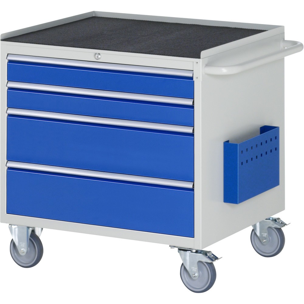 Číslo obrázka výrobku 1: Montážny vozík RAU série 7000, v × š × h 795 × 770 × 650 mm, 4 zásuv. 2 × 90, 2 × 180 mm, kovová pracovná doska