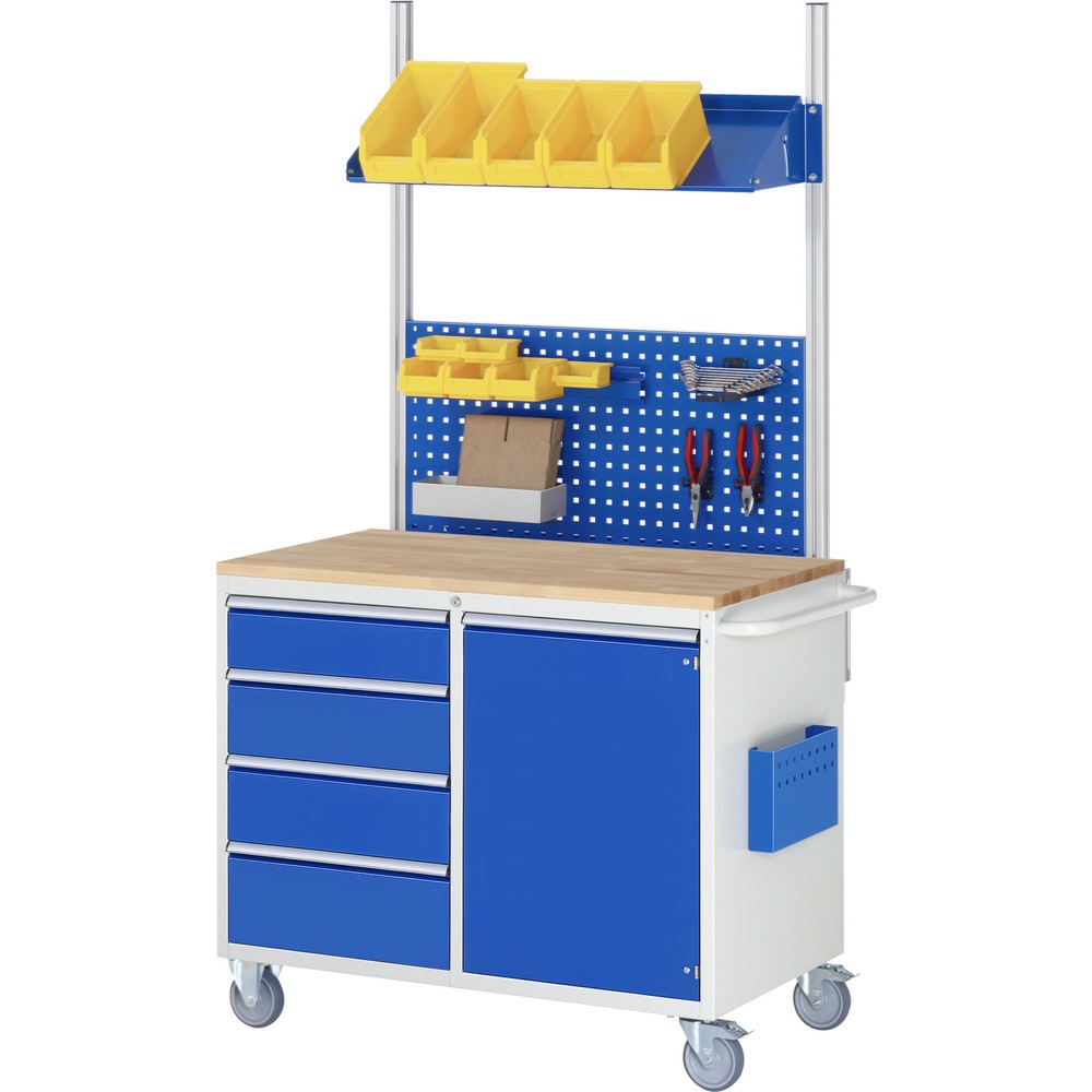 Číslo obrázka výrobku 4: Montážny vozík RAU série 7000, v × š × h 795 × 770 × 650 mm, 3 zásuv. 3 × 180 mm, kovová pracovná doska
