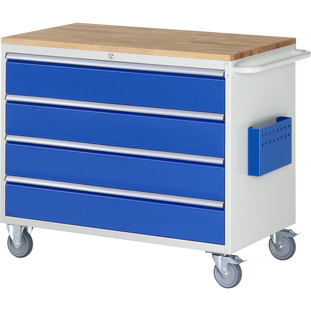 Dielenský vozík RAU série 7 000, v × š × h 975 × 1 145 × 650 mm, s 4 zásuvkami veľkosti XXL, pracovná doska z bukového masívu Obrázok výrobku: Dielenský vozík RAU série 7 000, v × š × h 975 × 1 145 × 650 mm, s 4 zásuvkami veľkosti XXL, pracovná doska z bukového masívu