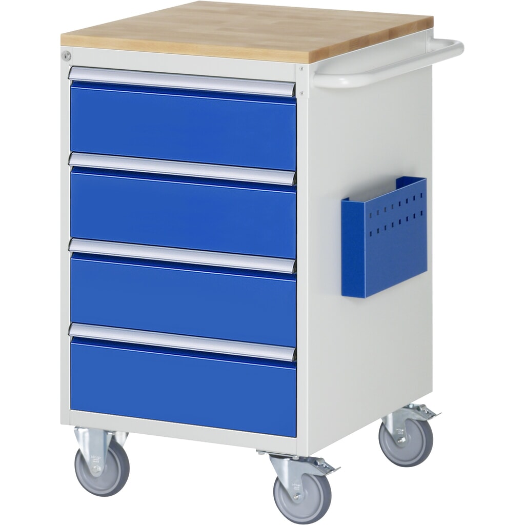 Dielenský vozík RAU série 7 000, v × š × h 975 × 580 × 650 mm, s 4 zásuvkami veľkosti L, pracovná doska z bukového masívu Obrázok výrobku: Dielenský vozík RAU série 7 000, v × š × h 975 × 580 × 650 mm, s 4 zásuvkami veľkosti L, pracovná doska z bukového masívu