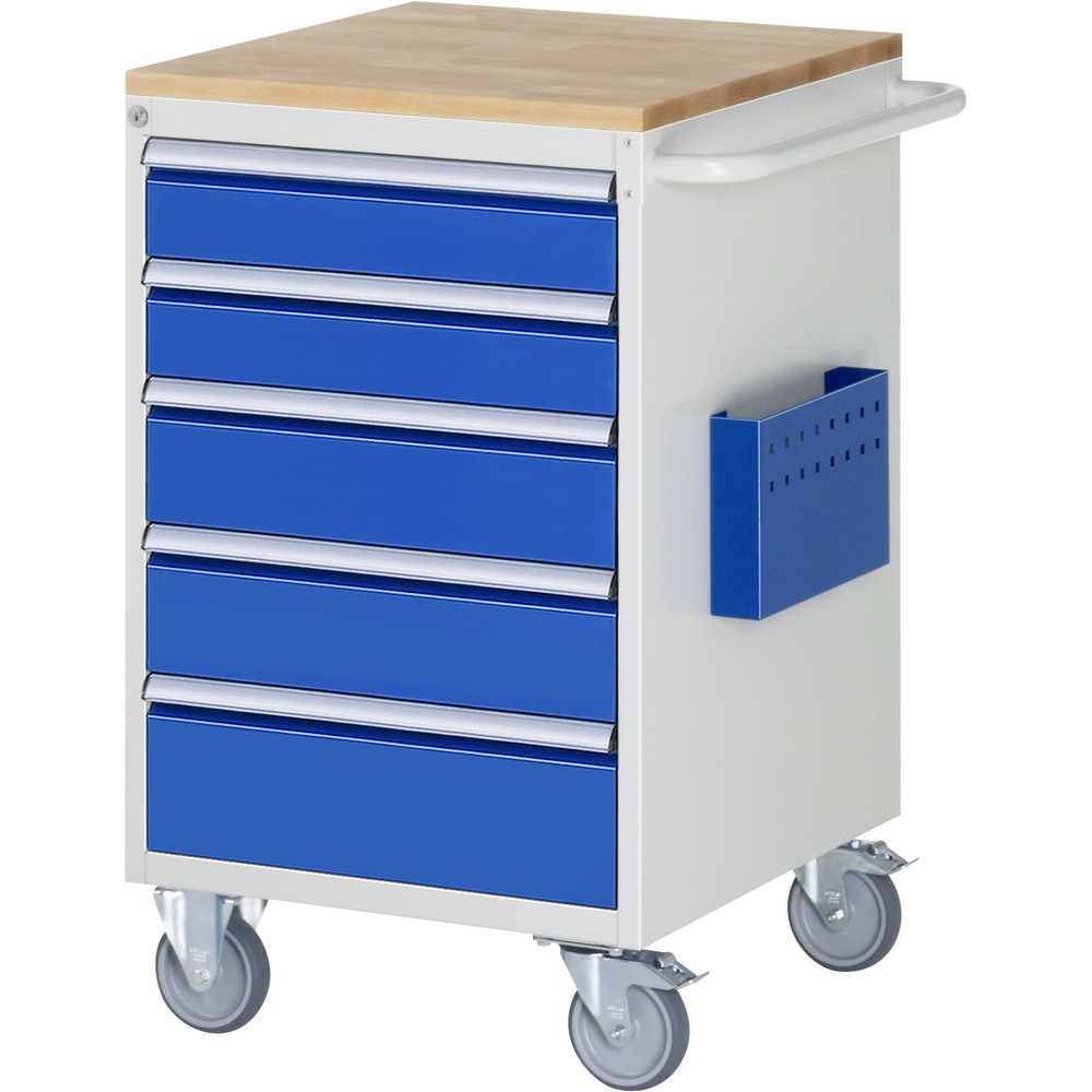 Číslo obrázka výrobku 1: Dielenský vozík RAU série 7 000, v × š × h 975 × 580 × 650 mm, s 5 zásuvkami veľkosti L, pracovná doska z bukového masívu