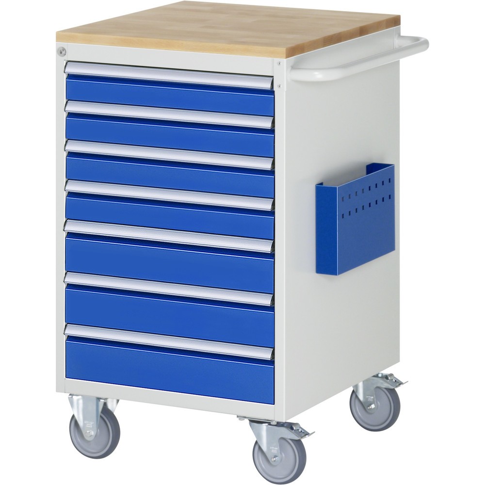 Číslo obrázka výrobku 1: Montážny vozík RAU série 7000, v × š × h 975 × 580 × 650 mm, 7 zásuv. 4 × 90, 3 × 120 mm, buková pracovná doska