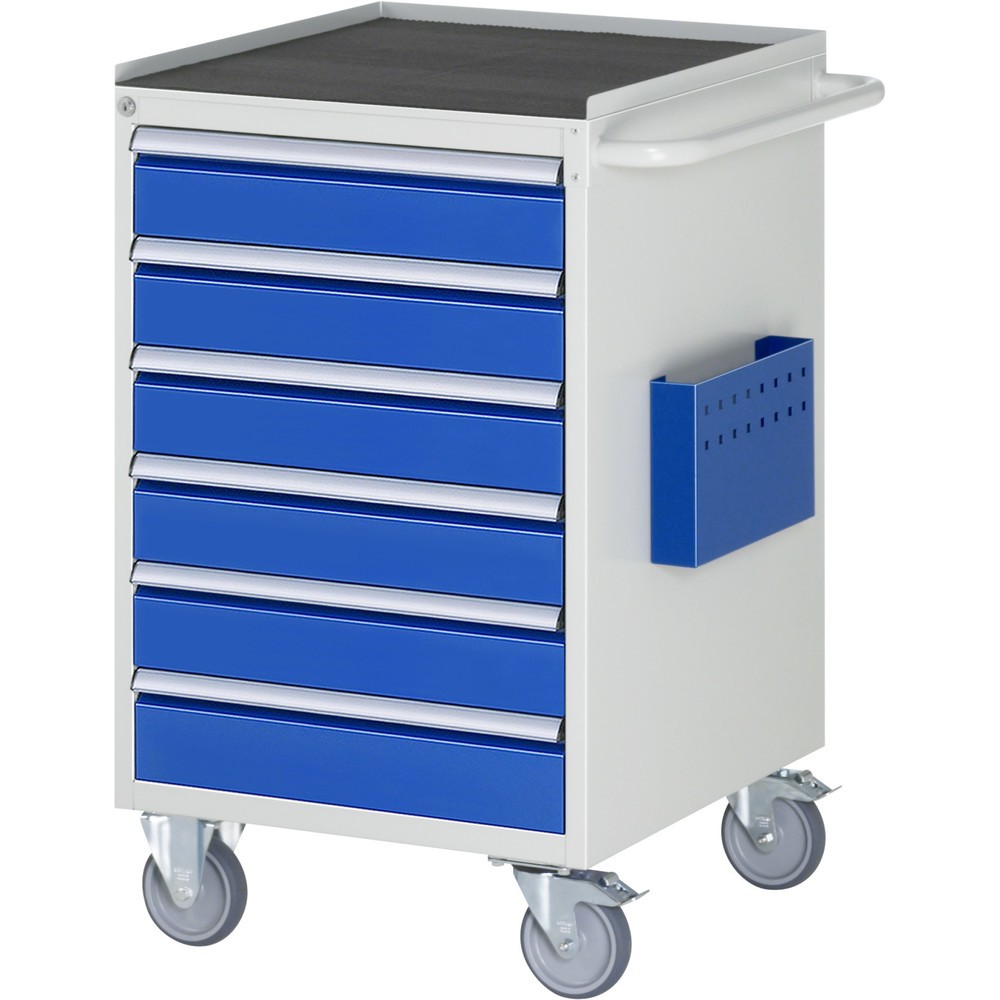 Číslo obrázka výrobku 1: Montážny vozík RAU série 7000, v × š × h 975 × 580 × 650 mm, 6 zásuv. 6 × 120 mm, kovová pracovná doska