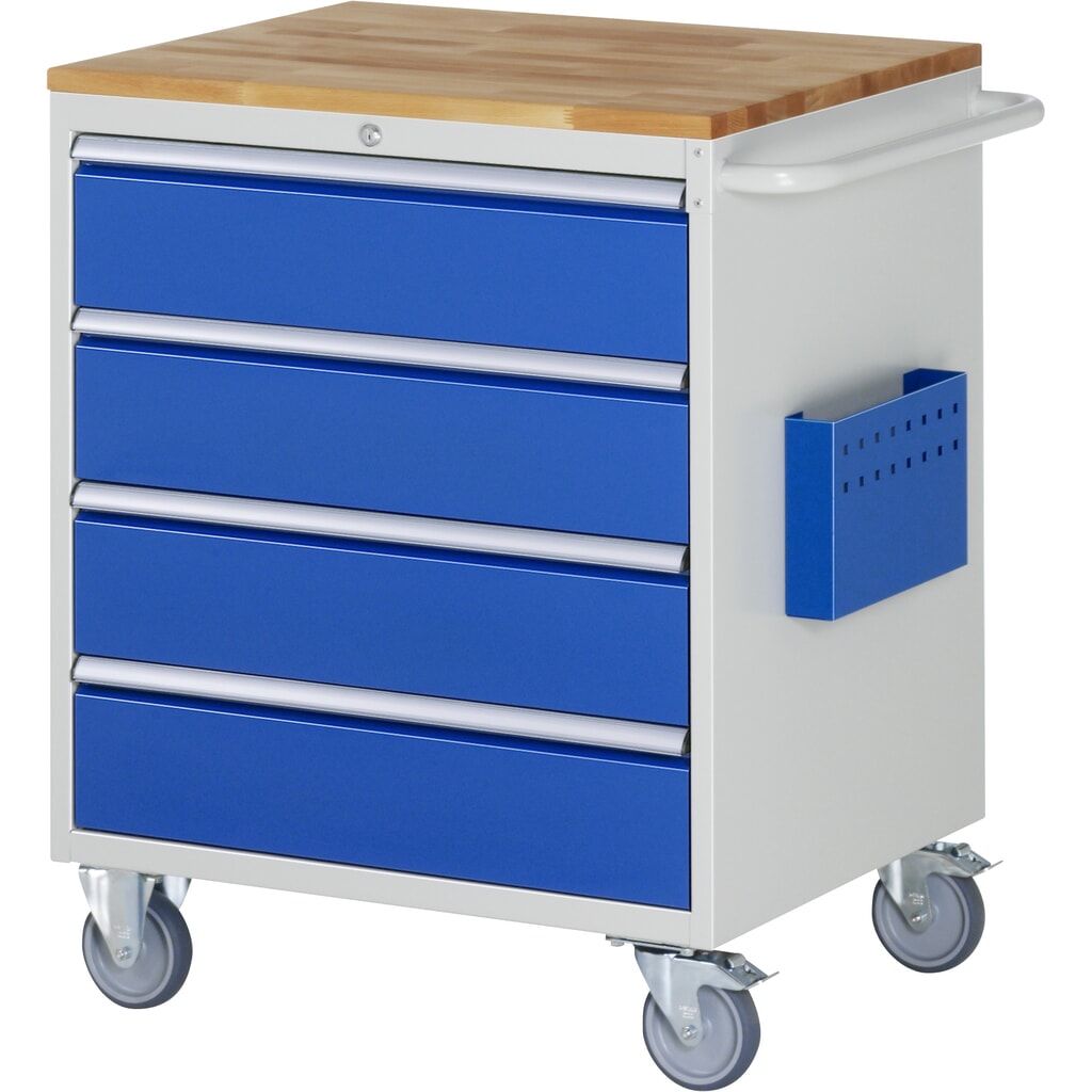Dielenský vozík RAU série 7 000, v × š × h 975 × 770 × 650 mm, s 4 zásuvkami veľkosti XL, pracovná doska z bukového masívu Obrázok výrobku: Dielenský vozík RAU série 7 000, v × š × h 975 × 770 × 650 mm, s 4 zásuvkami veľkosti XL, pracovná doska z bukového masívu