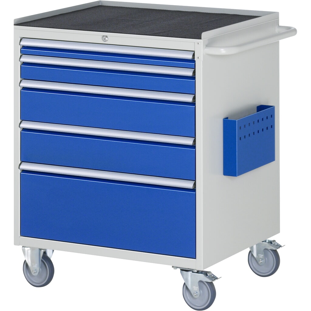 Obrázok výrobku: Dielenský vozík RAU série 7 000, v × š × h 975 × 770 × 650 mm, s 5 zásuvkami veľkosti XL, kovová povrchová plocha