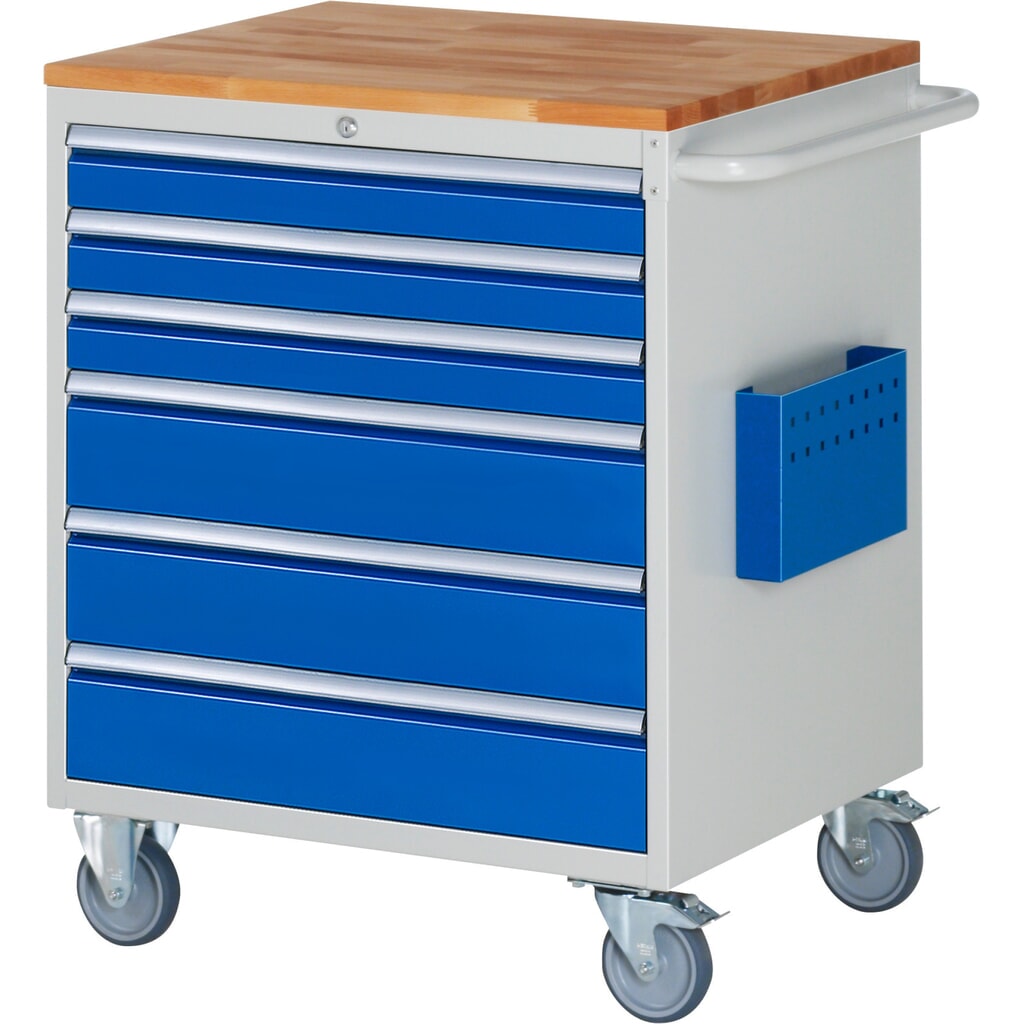 Dielenský vozík RAU série 7 000, v × š × h 975 × 770 × 650 mm, s 6 zásuvkami veľkosti XL, pracovná doska z bukového masívu Obrázok výrobku: Dielenský vozík RAU série 7 000, v × š × h 975 × 770 × 650 mm, s 6 zásuvkami veľkosti XL, pracovná doska z bukového masívu