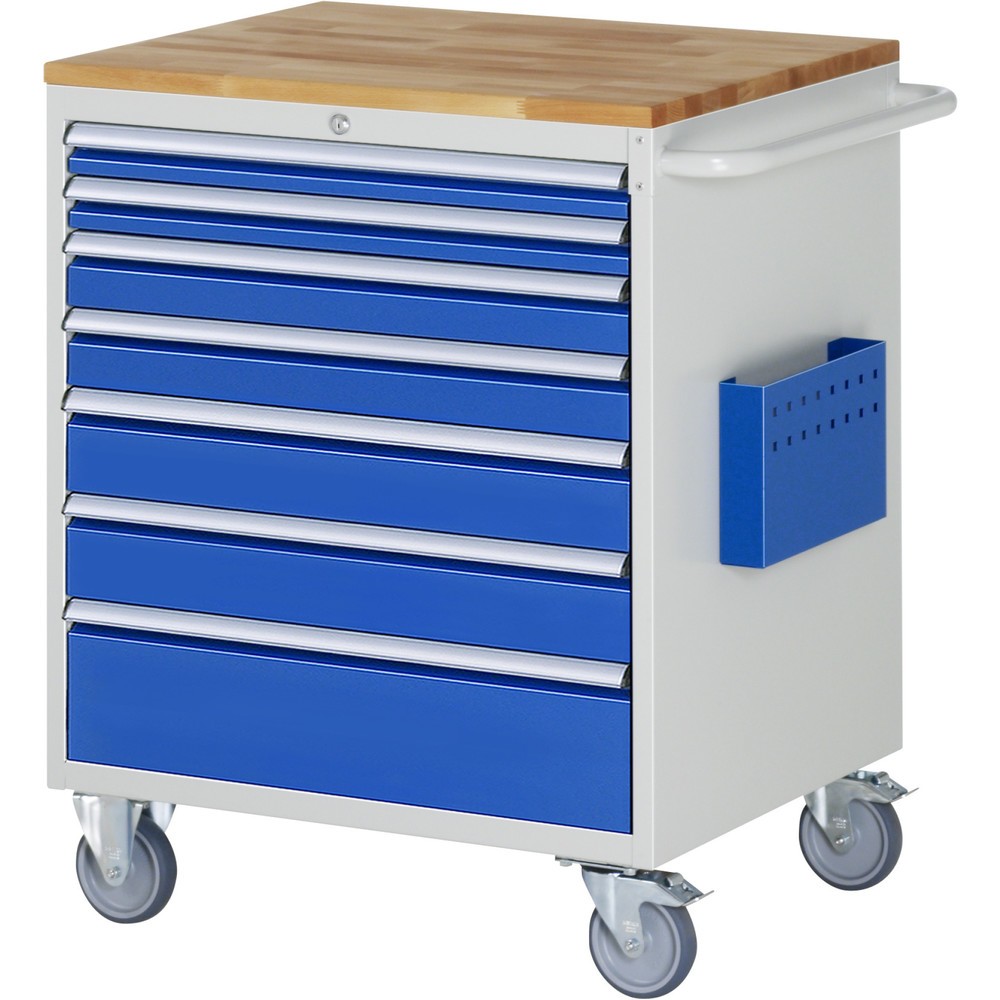 Číslo obrázka výrobku 1: Montážny vozík RAU série 7000, v × š × h 975 × 770 × 650 mm, 7 zásuv. 2 × 60, 2 × 90, 2 × 120, 1 × 180 mm, buková pracovná doska