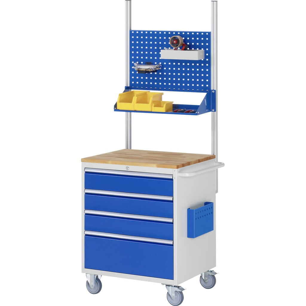 Číslo obrázka výrobku 5: Montážny vozík RAU série 7000, v × š × h 975 × 770 × 650 mm, 4 zásuv. 3 × 150, 1 × 270 mm, kovová pracovná doska