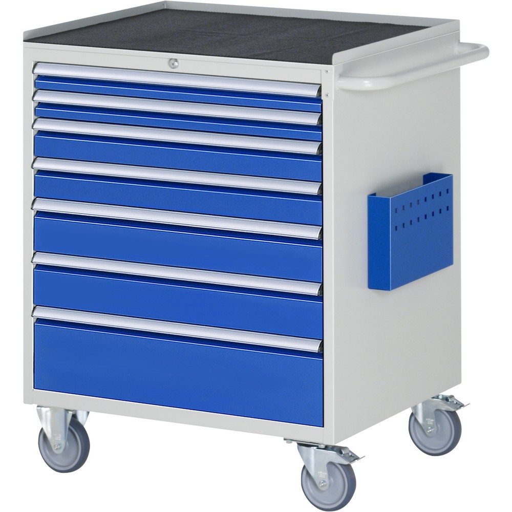Číslo obrázka výrobku 1: Montážny vozík RAU série 7000, v × š × h 975 × 770 × 650 mm, 7 zásuv. 2 × 60, 2 × 90, 2 × 120, 1 × 180 mm, kovová pracovná doska
