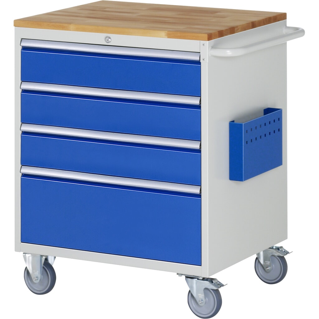 Montážny vozík RAU série 7000, v × š × h 975 × 770 × 650 mm, 4 zásuv. 3 × 150, 1 × 270 mm, buková pracovná doska Obrázok výrobku: Montážny vozík RAU série 7000, v × š × h 975 × 770 × 650 mm, 4 zásuv. 3 × 150, 1 × 270 mm, buková pracovná doska