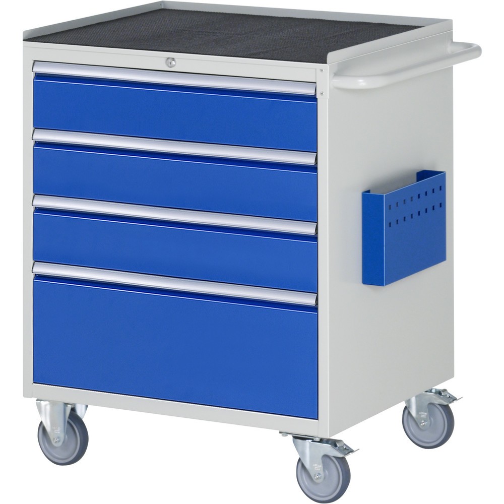 Číslo obrázka výrobku 1: Montážny vozík RAU série 7000, v × š × h 975 × 770 × 650 mm, 4 zásuv. 3 × 150, 1 × 270 mm, kovová pracovná doska