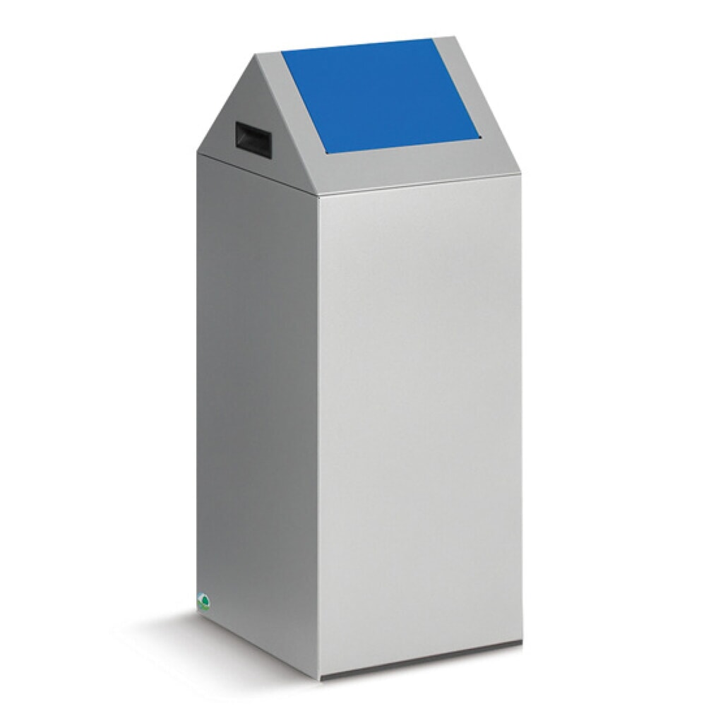 Nádoba na triedený odpad VAR®, 60 litrov, samohasiaca, korpus vo svetlosivej farbe, hranaté/modré veko Obrázok výrobku: Nádoba na triedený odpad VAR®, 60 litrov, samohasiaca, korpus vo svetlosivej farbe, hranaté/modré veko