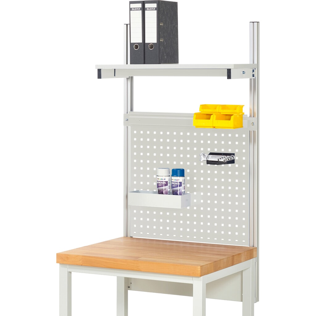 Obrázok výrobku: Nadstavba pracovného stola RAU, v × š × h 1 130 × 750 × 350 mm, s 1 policovou doskou, s povrchom z melamínovej živice a 1 prídržnou lištou, kompletná súprava 01 pre šírku výrobku 750 mm