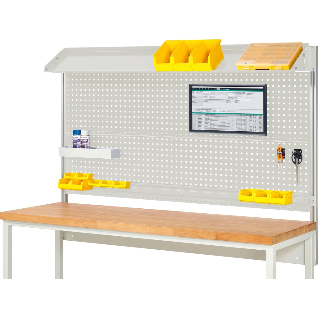 Nadstavba pracovného stola RAU, v × š × h 1 130 × 2 000 × 350 mm, s 1 naklápateľnou kovovou odkladacou lištou, 1 prídržnou lištou a 1 držiakom plochej obrazovky, kompletná súprava 02 pre výrobok šírky 2 000 mm Obrázok výrobku: Nadstavba pracovného stola RAU, v × š × h 1 130 × 2 000 × 350 mm, s 1 naklápateľnou kovovou odkladacou lištou, 1 prídržnou lištou a 1 držiakom plochej obrazovky, kompletná súprava 02 pre výrobok šírky 2 000 mm