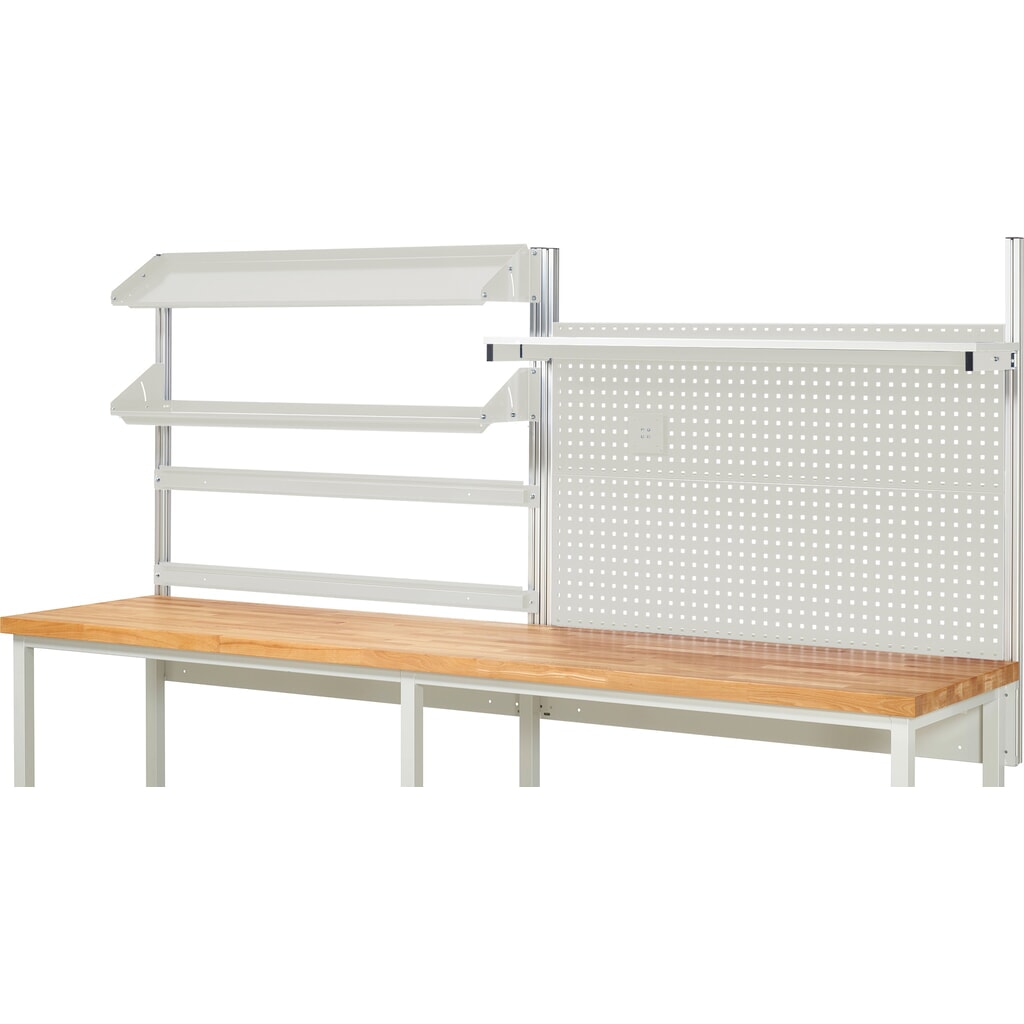 Nadstavba pracovného stola RAU, v × š × h 1 130 × 3 000 × 3 000 mm, s 1 policovou doskou, 2 prídržnými lištami, 2 naklápateľnými kovovými odkladacími lištami a 1 držiakom plochej obrazovky, kompletná súprava 05 pre Číslo obrázka výrobku 2: Nadstavba pracovného stola RAU, v × š × h 1 130 × 3 000 × 3 000 mm, s 1 policovou doskou, 2 prídržnými lištami, 2 naklápateľnými kovovými odkladacími lištami a 1 držiakom plochej obrazovky, kompletná súprava 05 pre