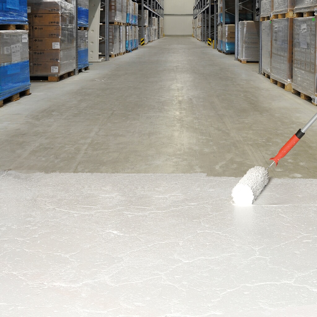 Obrázok výrobku: Náter pre podlahy hál PROline-paint, protišmykový, 5 l, veľmi jemná zrnitosť, RAL 7030 kamenná sivá