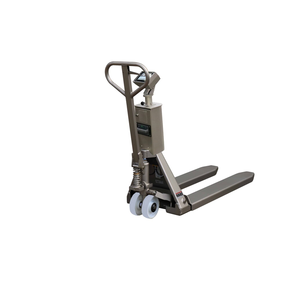 Číslo obrázka výrobku 1: Nerezový paletový vozík INOX PRO s Multi-Range dotykovým displejom, nosnosť 2 000 kg, dĺžka vidlíc 1 150 mm, polyamid, tandemové kolesá