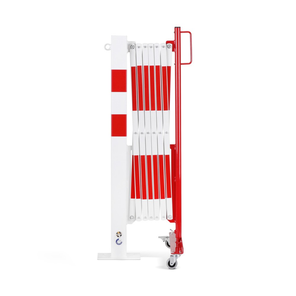 Číslo obrázka výrobku 1: Nožnicová mriežka s uzamykacím stĺpikom, priemer 60 mm, šírka 3 600 mm, červená/biela