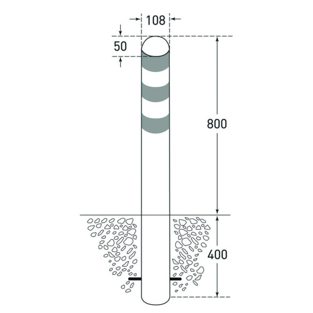 Číslo obrázka výrobku 2: Ochranný stĺpik pre nabíjacie stanice II, Ø 108 mm, výška 800 mm, pre nastavenie do betónu, oceľ, plastovo potiahnuté, modré reflexné krúžky