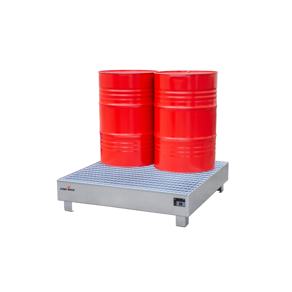 Číslo obrázka výrobku 4: Steinbock® záchytná vaňa, 4 × 200 l, v × š × h 285 × 1 200 × 1 200 mm, vrátane mriežkovaného roštu, žiarovo pozinkovaná