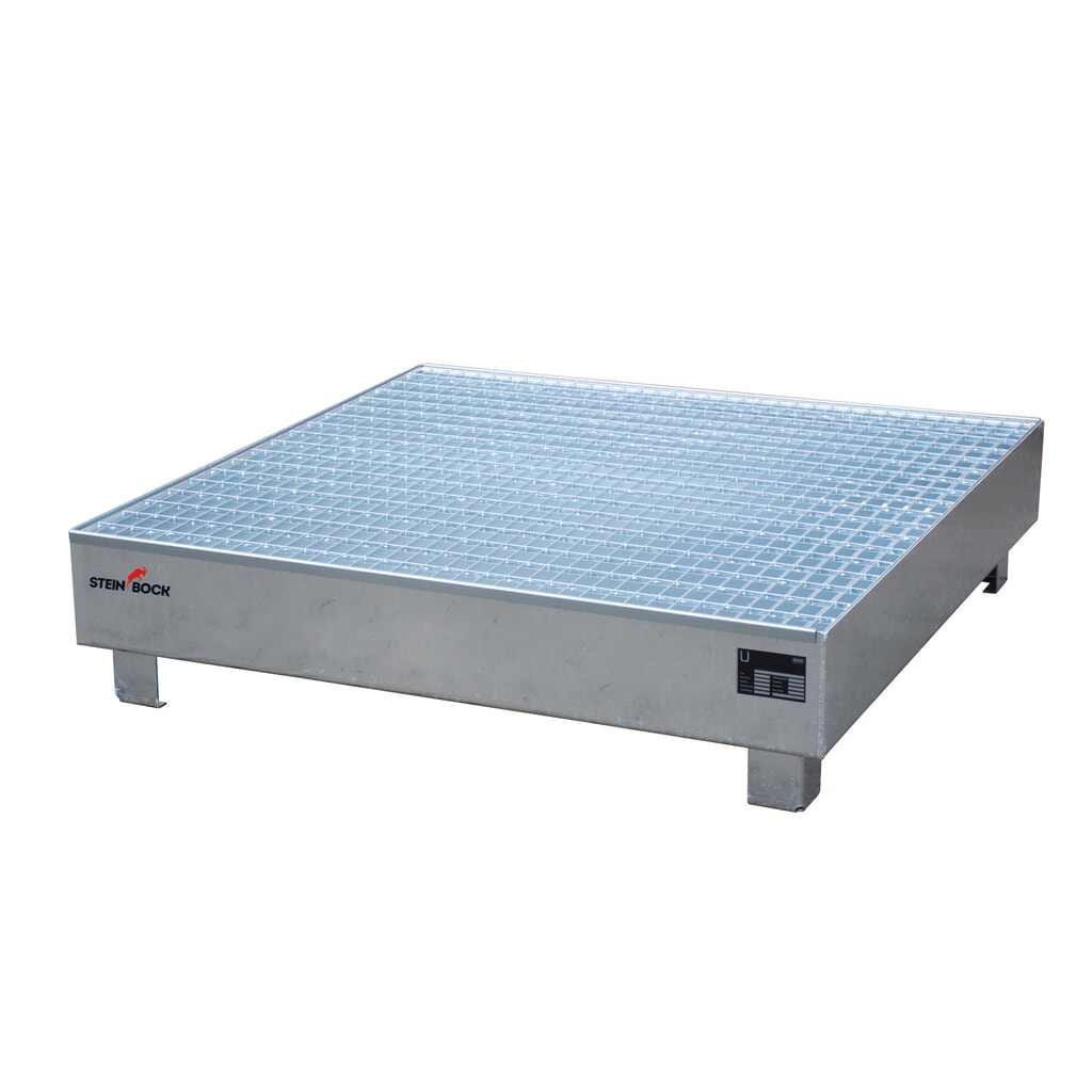Steinbock® záchytná vaňa, 4 × 200 l, v × š × h 285 × 1 200 × 1 200 mm, vrátane mriežkovaného roštu, žiarovo pozinkovaná Obrázok výrobku: Steinbock® záchytná vaňa, 4 × 200 l, v × š × h 285 × 1 200 × 1 200 mm, vrátane mriežkovaného roštu, žiarovo pozinkovaná