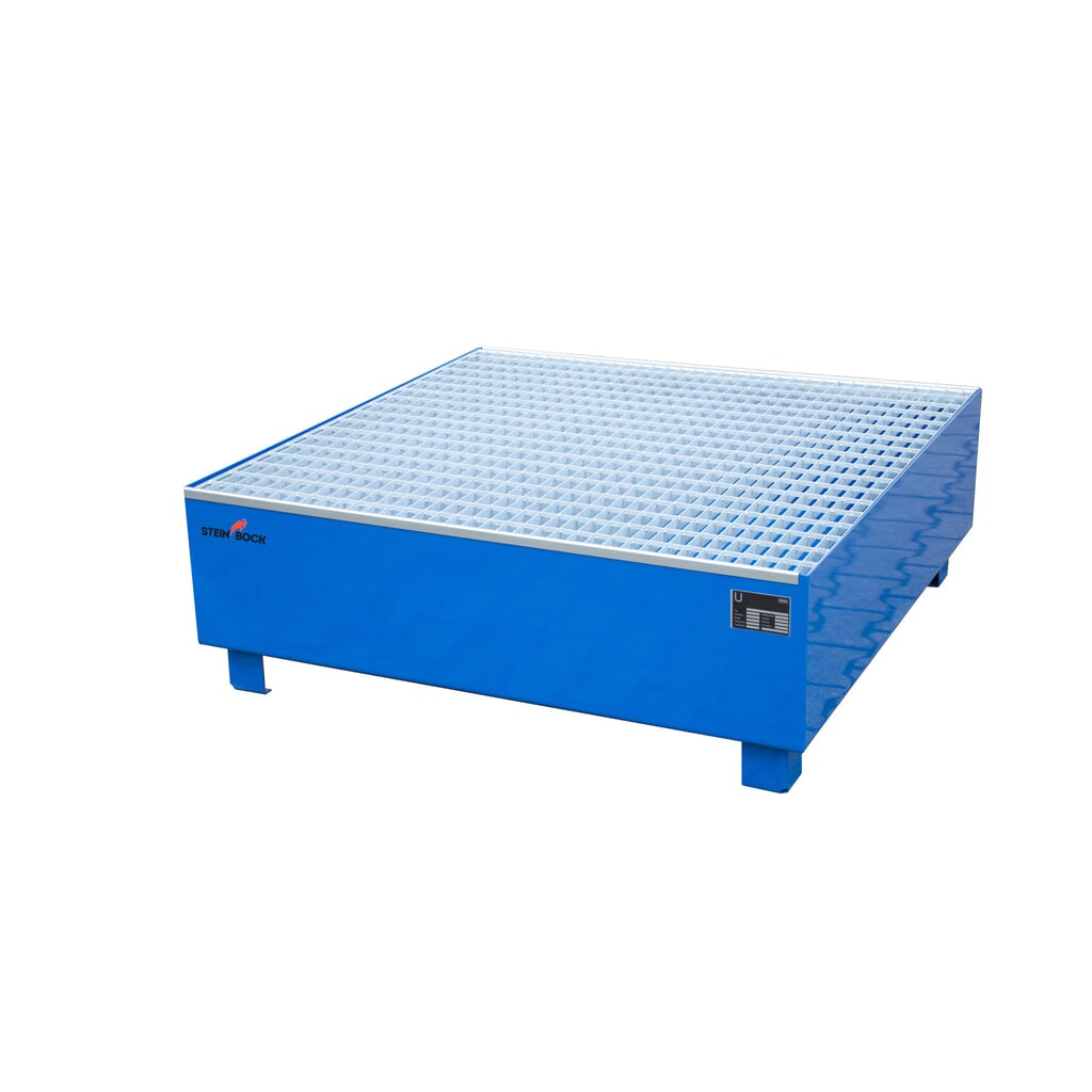 Steinbock® záchytná vaňa, 4 × 200 l, v × š × h 410 × 1 200 × 1 200 mm, vrátane mriežkovaného roštu, modrá Obrázok výrobku: Steinbock® záchytná vaňa, 4 × 200 l, v × š × h 410 × 1 200 × 1 200 mm, vrátane mriežkovaného roštu, modrá