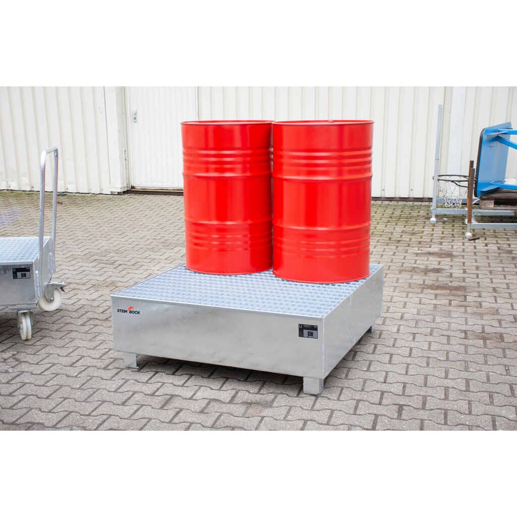 Číslo obrázka výrobku 4: Steinbock® záchytná vaňa, 4 × 200 l, v × š × h 415 × 1 200 × 1 200 mm, vrátane mriežkovaného roštu, žiarovo pozinkovaná