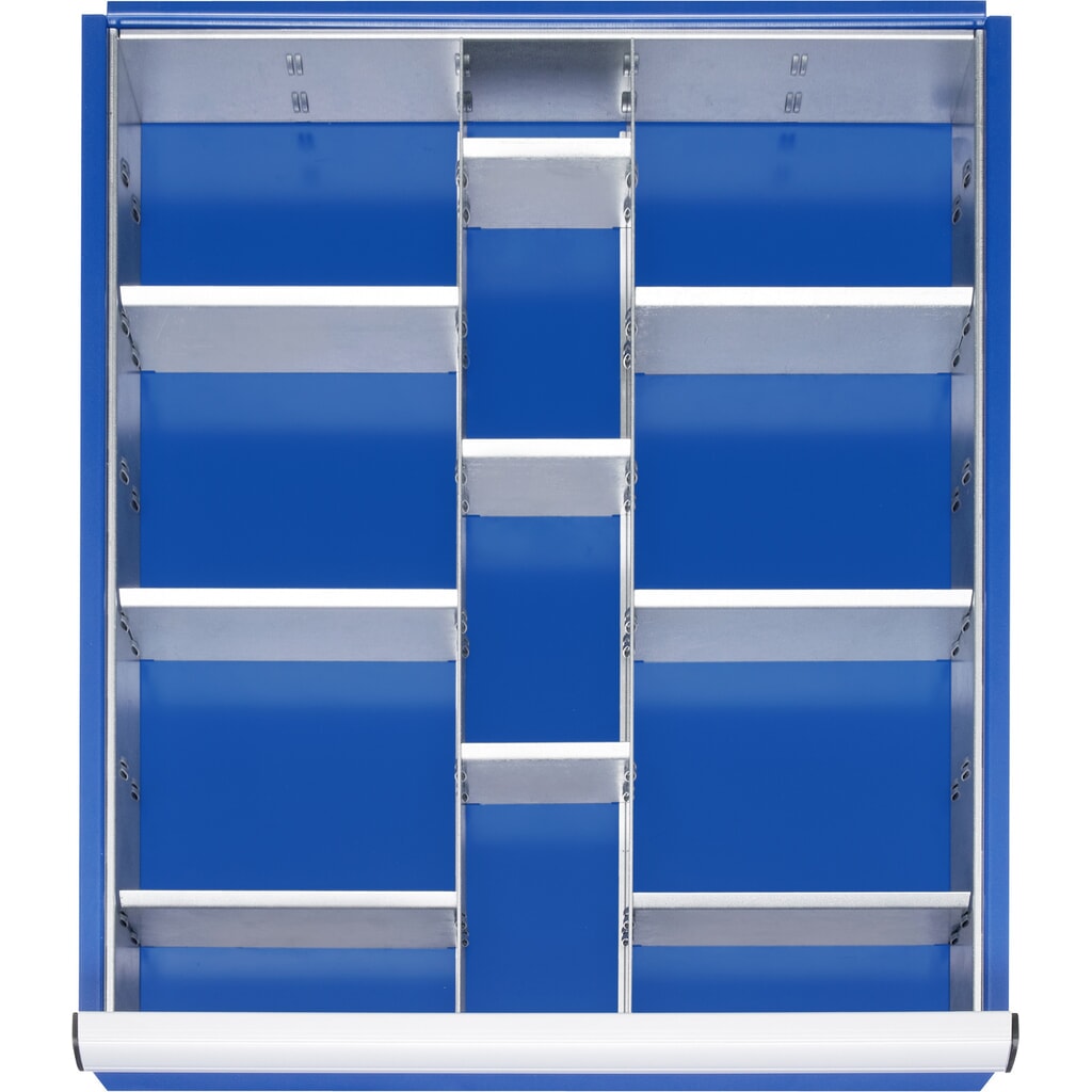 Organizér do zásuvky RAU, v × š × h 90 × 490 × 560 mm, so 4-dielnou súpravou deliacich líšt a 2 deliacimi priečkami, veľkosť L pre čelnú výšku 120 – 150 mm Obrázok výrobku: Organizér do zásuvky RAU, v × š × h 90 × 490 × 560 mm, so 4-dielnou súpravou deliacich líšt a 2 deliacimi priečkami, veľkosť L pre čelnú výšku 120 – 150 mm