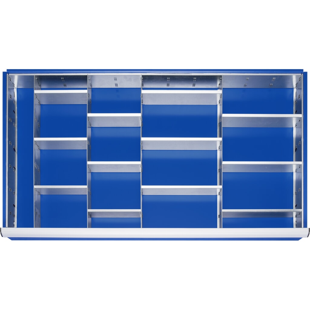 Obrázok výrobku: Organizér do zásuvky RAU, v × š × h 150 × 1 055 × 560 mm, so 4-dielnou súpravou deliacich líšt a 4 deliacimi priečkami, veľkosť XXL pre čelnú výšku 180 – 360 mm