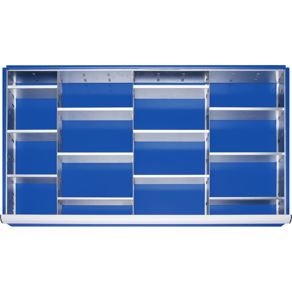 Organizér do zásuvky RAU, v × š × h 150 × 1 055 × 560 mm, so 4-dielnou súpravou deliacich líšt a 3 deliacimi priečkami, veľkosť XXL pre čelnú výšku 180 – 360 mm Obrázok výrobku: Organizér do zásuvky RAU, v × š × h 150 × 1 055 × 560 mm, so 4-dielnou súpravou deliacich líšt a 3 deliacimi priečkami, veľkosť XXL pre čelnú výšku 180 – 360 mm