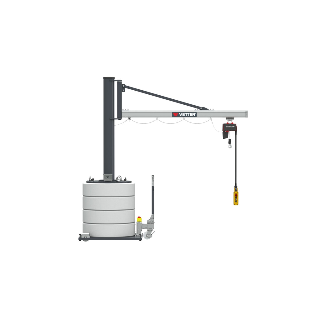 Otočný žeriav VETTER® vrát. elektrického kladkostroja LIFTKET, rozsah otáčania 270°, polomer 2 900 mm, nosnosť 125 kg Obrázok výrobku: Otočný žeriav VETTER® vrát. elektrického kladkostroja LIFTKET, rozsah otáčania 270°, polomer 2 900 mm, nosnosť 125 kg