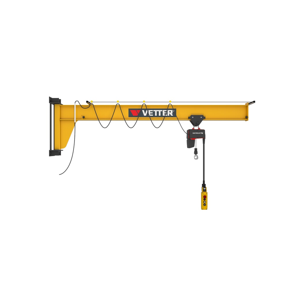Otočný žeriav VETTER® vrát. elektrického kladkostroja LIFTKET, nástenné vyhotovenie s nízkou konštrukciou, polomer 3 000 mm, nosnosť 125 kg Obrázok výrobku: Otočný žeriav VETTER® vrát. elektrického kladkostroja LIFTKET, nástenné vyhotovenie s nízkou konštrukciou, polomer 3 000 mm, nosnosť 125 kg