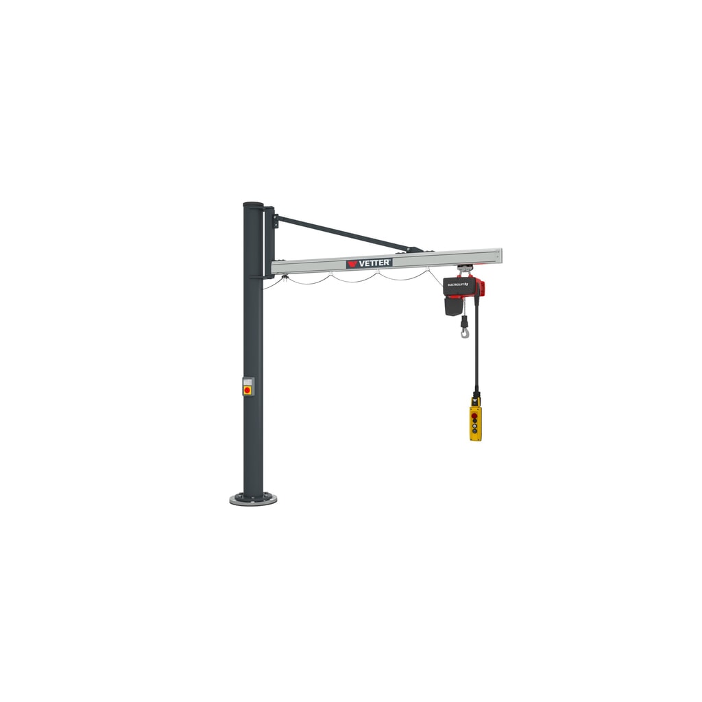 Otočný žeriav VETTER® vrát. elektrického kladkostroja LIFTKET, stĺpové vyhotovenie s nízkou konštrukciou, polomer 2 900 mm, nosnosť 250 kg Číslo obrázka výrobku 4: Otočný žeriav VETTER® vrát. elektrického kladkostroja LIFTKET, stĺpové vyhotovenie s nízkou konštrukciou, polomer 2 900 mm, nosnosť 250 kg
