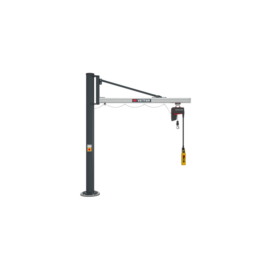 Otočný žeriav VETTER® vrát. elektrického kladkostroja LIFTKET, stĺpové vyhotovenie s nízkou konštrukciou, polomer 2 900 mm, nosnosť 250 kg Číslo obrázka výrobku 1: Otočný žeriav VETTER® vrát. elektrického kladkostroja LIFTKET, stĺpové vyhotovenie s nízkou konštrukciou, polomer 2 900 mm, nosnosť 250 kg