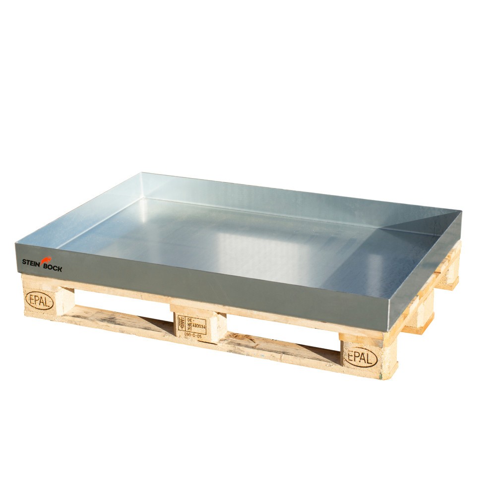 Číslo obrázka výrobku 1: Paletová vaňa pre malé nádoby Steinbock®, z ocele, pozinkovaná, v x š x h 120 x 600 x 1 200 mm, záchytný objem 68 litrov