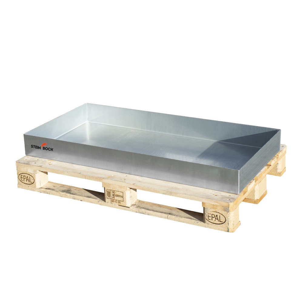 Číslo obrázka výrobku 3: Paletová vaňa pre malé nádoby Steinbock®, z ocele, pozinkovaná, v x š x h 100 x 800 x 1 200 mm, záchytný objem 73 litrov