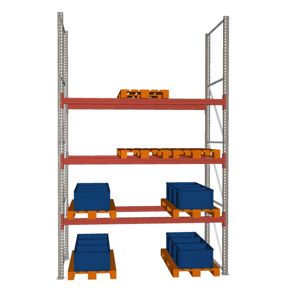 Obrázok výrobku: Paletový regál META MULTIPAL, základné pole, zaťaženie police 1 480 kg, v × š × h 4 400 × 2 700 × 1 100 mm
