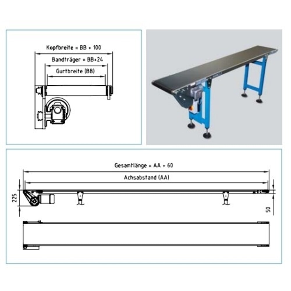 Číslo obrázka výrobku 2: Pásový dopravník max. 15 kg/m, šírka pása 150 mm, dĺžka 3 m