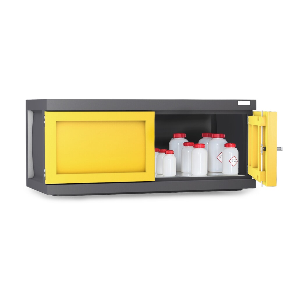 DENIOS závesná chemická skriňa z PE, v × š × h 515 × 1 225 × 640 mm, 1 pozinkovaný mriežkovaný rošt Obrázok výrobku: DENIOS závesná chemická skriňa z PE, v × š × h 515 × 1 225 × 640 mm, 1 pozinkovaný mriežkovaný rošt