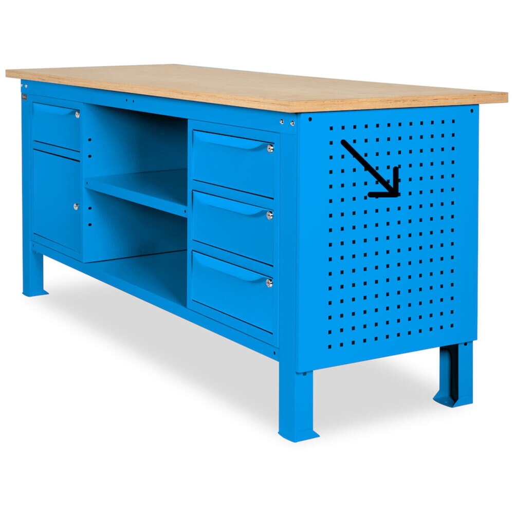 Číslo obrázka výrobku 3: Bočná perforovaná doska pre pracovné stoly Fami, V x Š x H 669 x 610 x 18 mm, RAL 5012