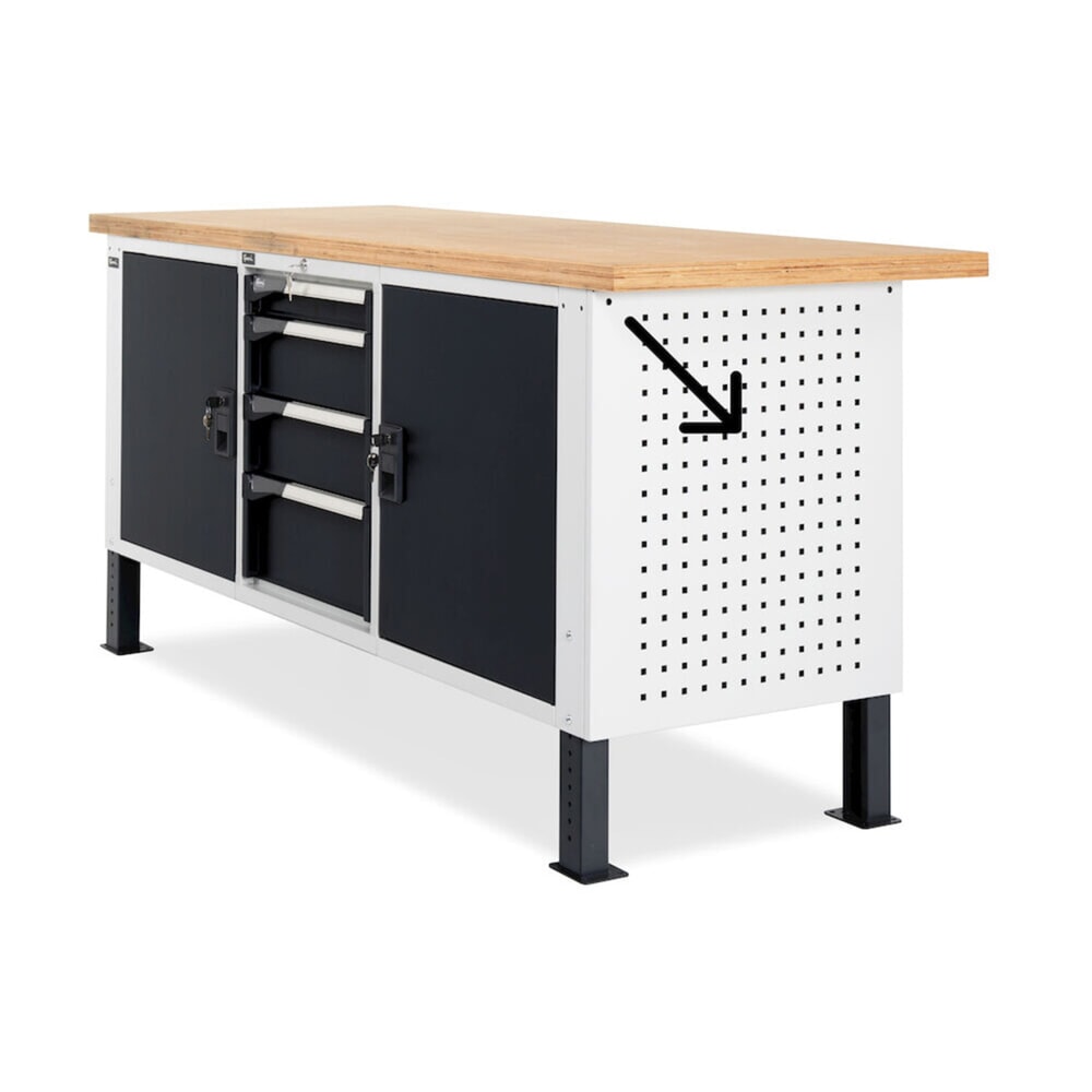 Číslo obrázka výrobku 4: Bočná perforovaná doska pre pracovné stoly Fami, V x Š x H 669 x 610 x 18 mm, RAL 7035