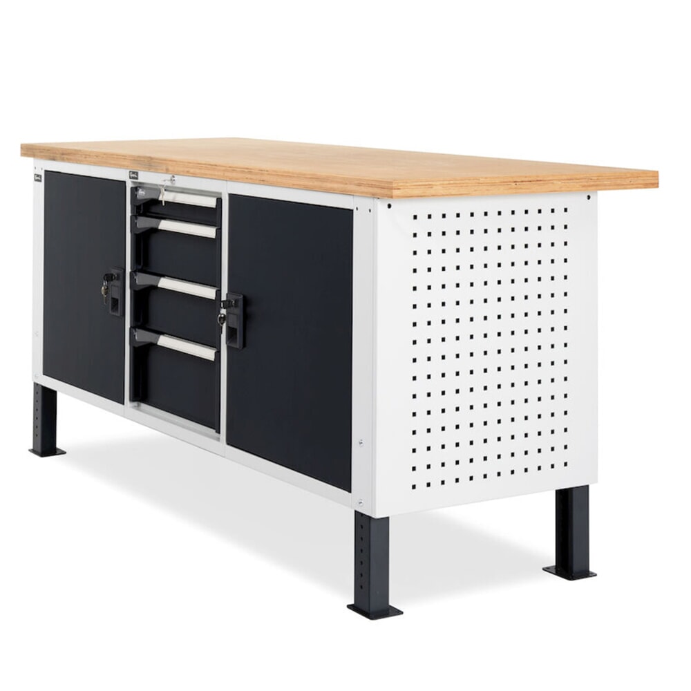 Číslo obrázka výrobku 5: Bočná perforovaná doska pre pracovné stoly Fami, V x Š x H 669 x 610 x 18 mm, RAL 7035