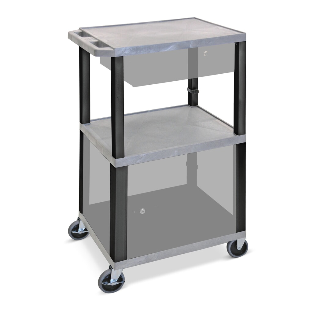 Plastový prepravný vozík, 3 poschodia, nosnosť 150 kg, sivý Obrázok výrobku: Plastový prepravný vozík, 3 poschodia, nosnosť 150 kg, sivý