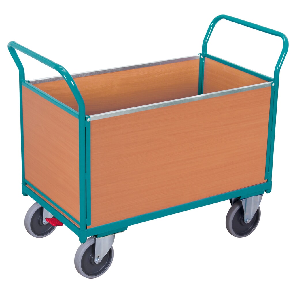 Obrázok výrobku: Plošinový vozík Ameise®, 4-stranný s drevenými stenami, ložná plocha Š x H 652 x 1.000 mm