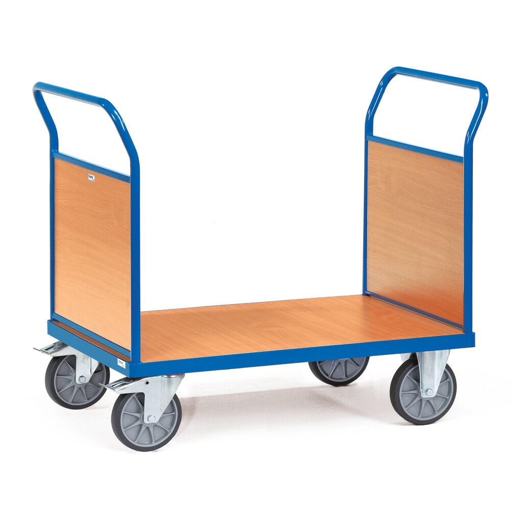 Číslo obrázka výrobku 1: Plošinový vozík fetra®, obojstranný s drevenými stenami, ložná plocha Š x H 500 x 850 mm