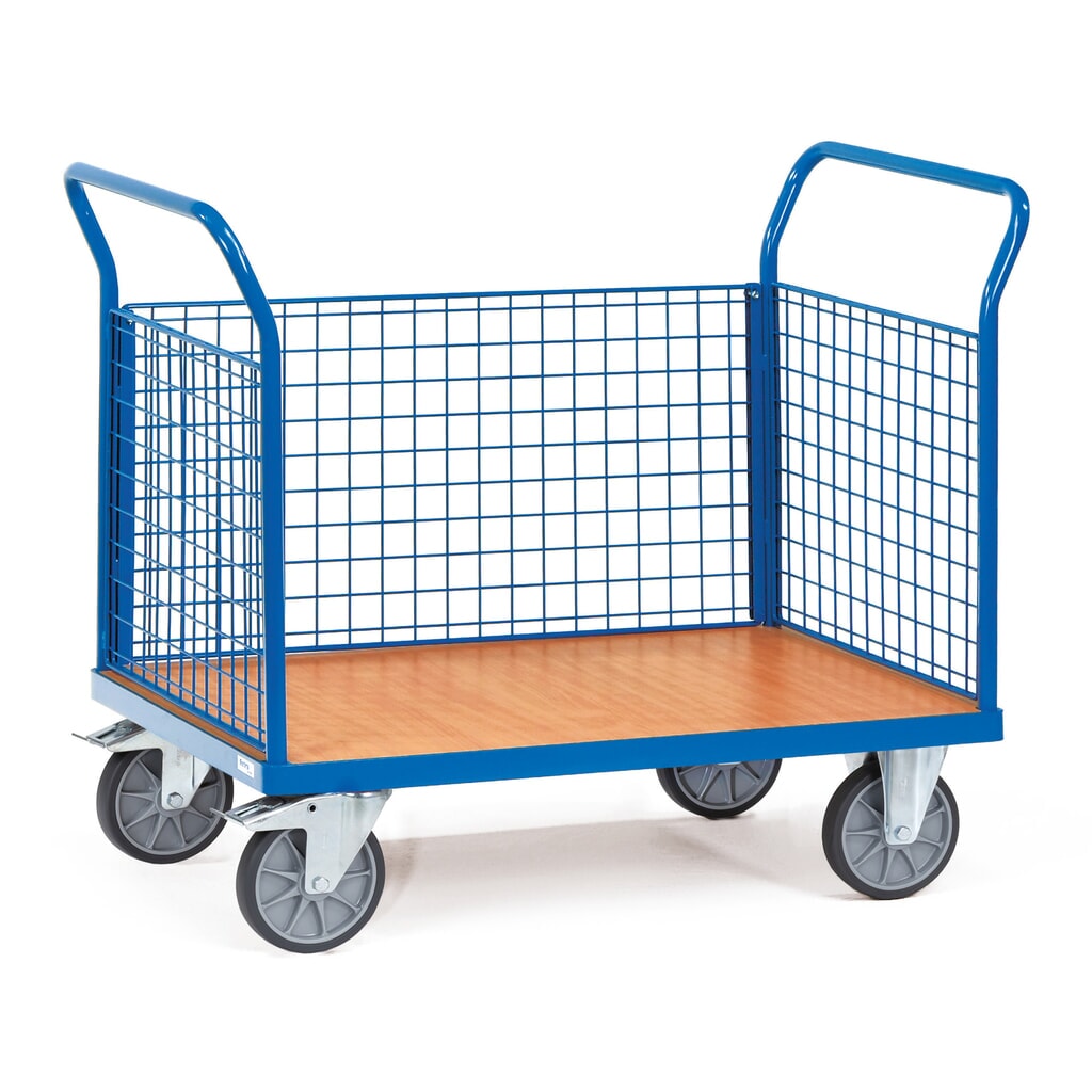 Obrázok výrobku: Plošinový vozík fetra®, 3-stranný s mriežkovými stenami, ložná plocha Š x H 800 x 1 200 mm