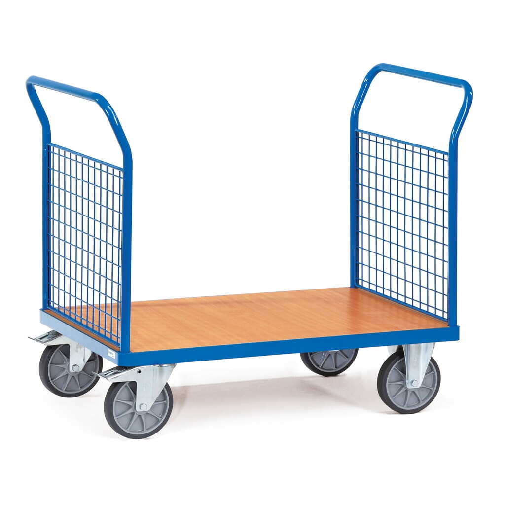 Obrázok výrobku: Plošinový vozík fetra®, obojstranný s mriežkovými stenami, ložná plocha Š x H 500 x 850 mm