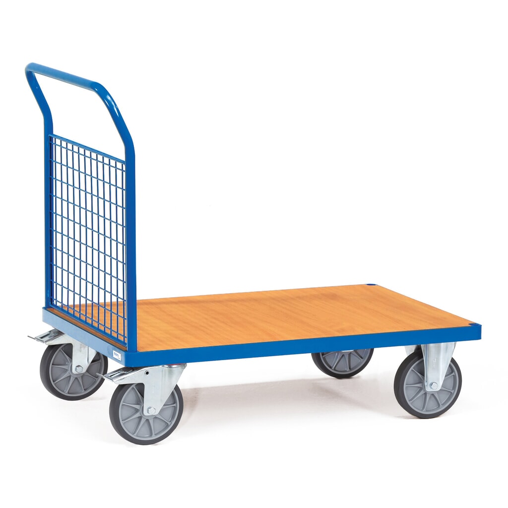 Plošinový vozík fetra® s mriežkovou koncovou stenou, ložná plocha Š x H 500 x 850 mm Obrázok výrobku: Plošinový vozík fetra® s mriežkovou koncovou stenou, ložná plocha Š x H 500 x 850 mm