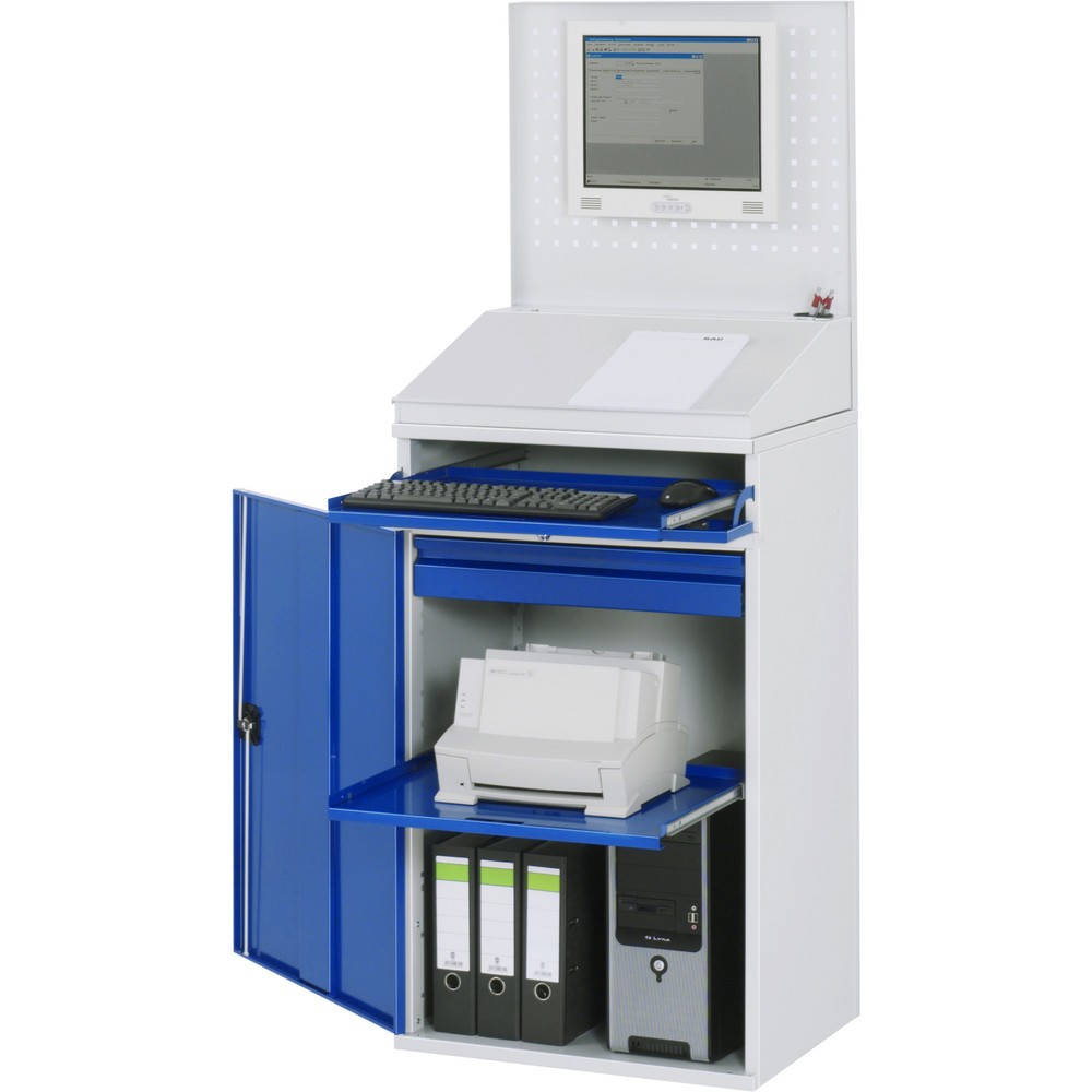 Číslo obrázka výrobku 1: Počítačová skriňa RAU, v × š × h 1 770 × 650 × 520 mm, s 1 krídlovými dverami a vysúvateľný priečinok na klávesnicu